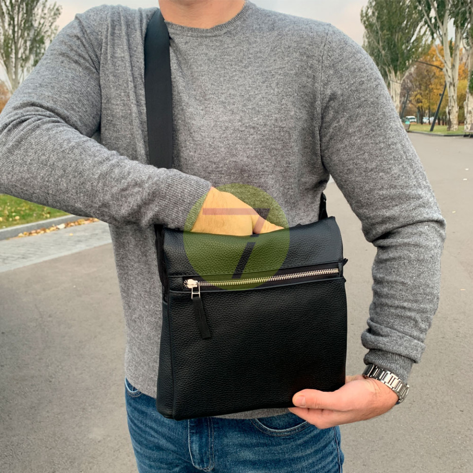 Сумка-кобура С11 плечевая для повседневной носки кожаная, черная