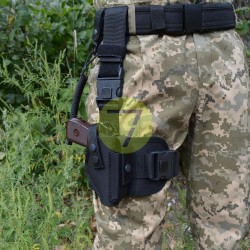 Кобура набедренная, поясная 2в1 с платформой синтетическая на ПМ черная  со шнуром