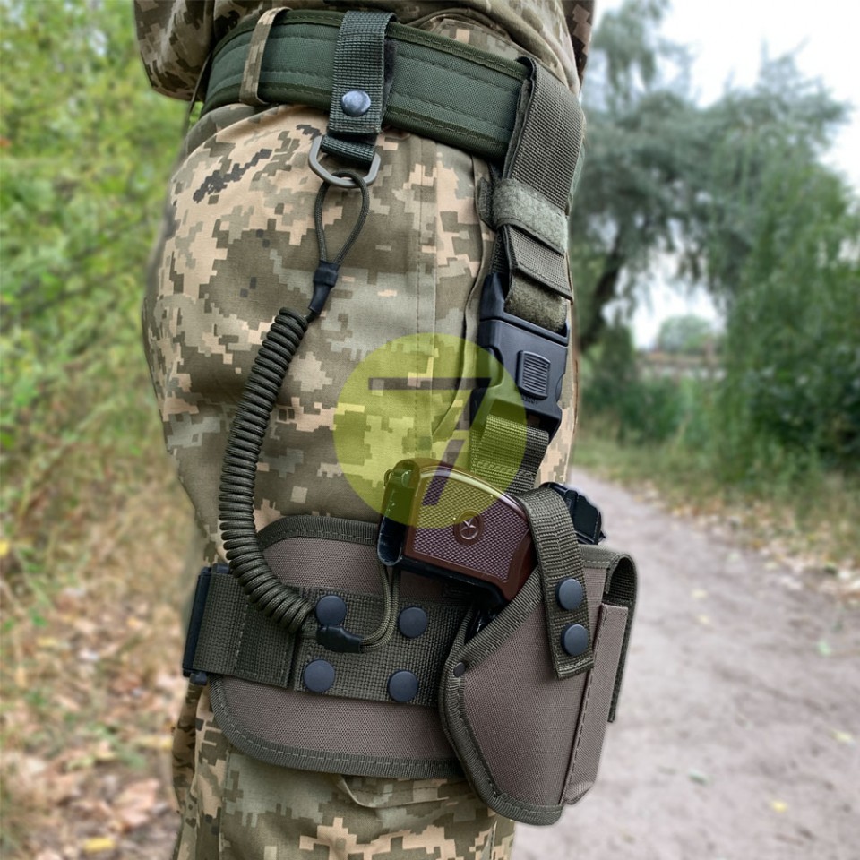 Кобура набедренная, поясная 2в1 с платформой синтетическая на ПМ олива со шнуром Кобура набедренная, поясная 2в1 с платформой синтетическая на ПМ олива со шнуром