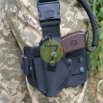 Кобура набедренная ЛЕВША поясная 2в1 с платформой синтетическая на ПМ черная  со шнуром