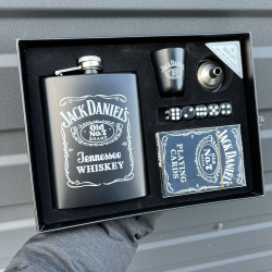 Подарочный набор 4в1 фляга, рюмка, лейка, кости, карты "Jack Daniels"