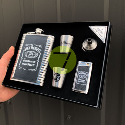 Подарочный набор 5в1 фляга, 2 рюмки, лейка, зажигалка газовая "Jack Daniels"
